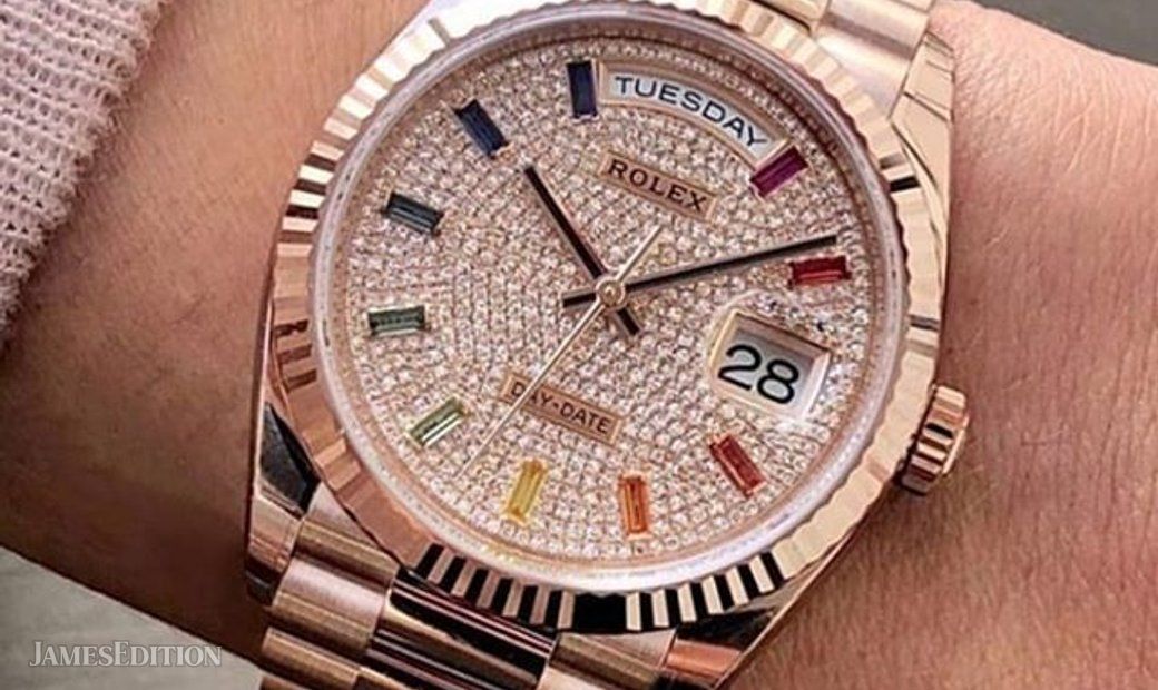 Rolex [NEW] Day-Date President Paved Diamond Rainbow Chronometer Ladies 128238