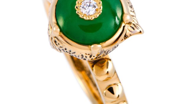Gucci Gucci LMDM 18K Yellow Gold Diamond and Jade Feline Motif Ring (10744648)