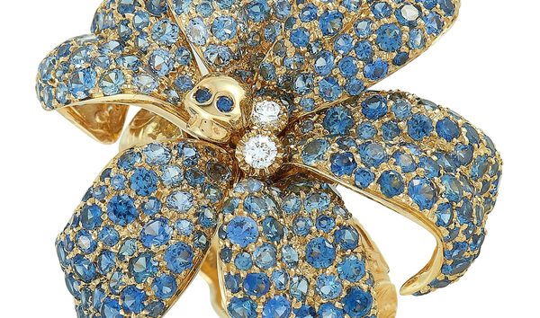 Gucci Gucci Flora 18K Yellow Gold Diamond and Blue Sapphire Orchid Ring (10746342)