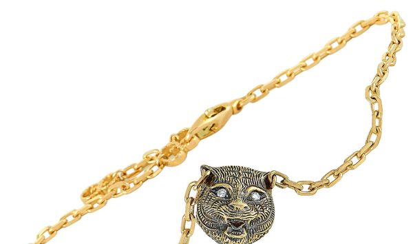 Gucci Gucci Le Marché des Merveilles 18K Yellow Gold Diamond and Turquoise Feline Motif Charm Bracel (10749707)