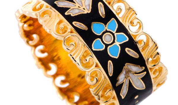Gucci Gucci Icon Blooms 18K Yellow Gold and Black/Blue/Mystic White Enamel Ring (10749705)