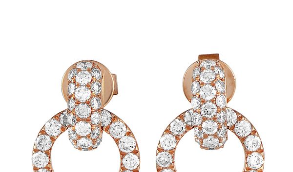 LB Exclusive LB Exclusive 18K Rose Gold Full Diamond Link Dangle Push Back Earrings (10767131)