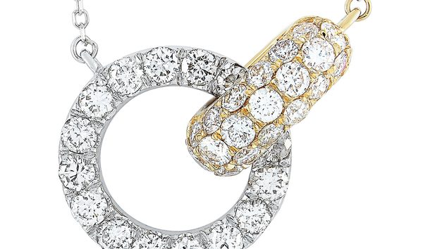 LB Exclusive LB Exclusive 18K Yellow and White Gold Full Diamond Pave Link Pendant Necklace (10768387)