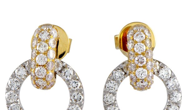 LB Exclusive LB Exclusive 18K White and Yellow Gold 2.00ct Diamond Link Dangle Push Back Earrings (10770182)