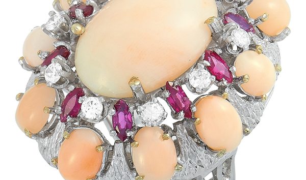 LB Exclusive LB Exclusive 18K White Gold Diamond, Ruby and Coral Ring (10772627)