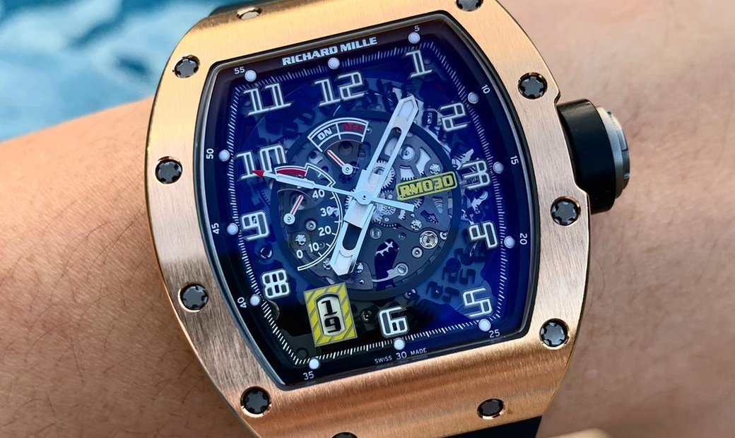 Rm 030 Rose Gold Skeleton Dial Watch In 