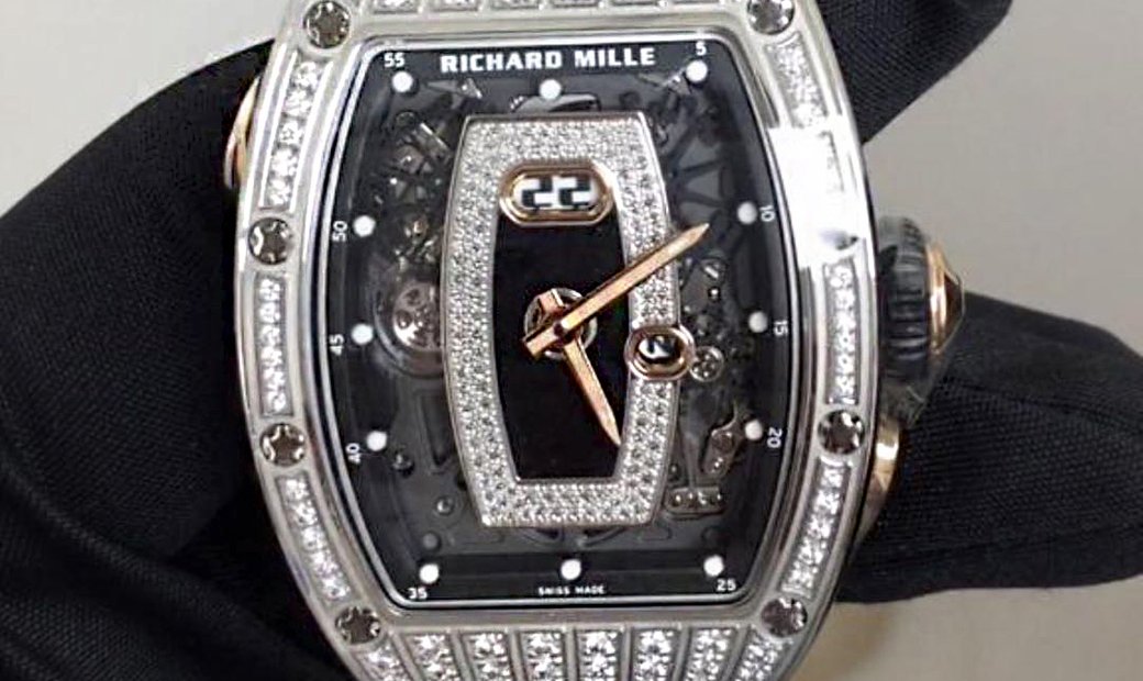 Richard Mille RM 037 White Gold Med Set Diamonds Bracelet Onyx Dial Black Lip
