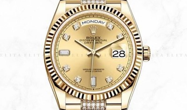Rolex Day-Date 128238-0026 18 Ct Yellow Gold Champagne Coloured Dial Diamond Set Bracelet (10962825)