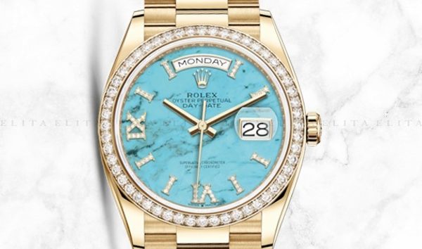Rolex Day-Date 36 128348RBR-0037 18 Ct Yellow Gold Diamond Set Turquoise Dial (10964176)