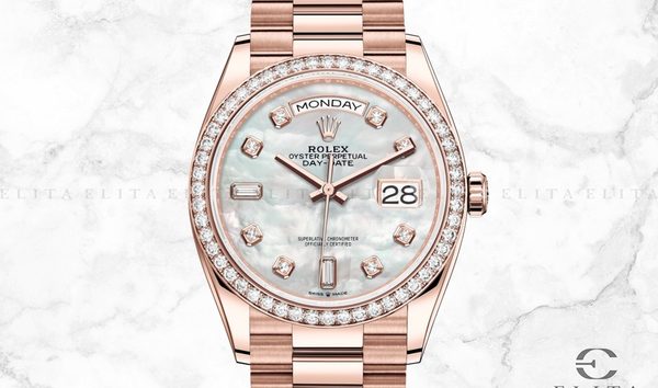 Rolex Day-Date 128345RBR-0028 18 Ct Everose Gold Diamond Set White Mother-Of-Pearl Dial (10962824)