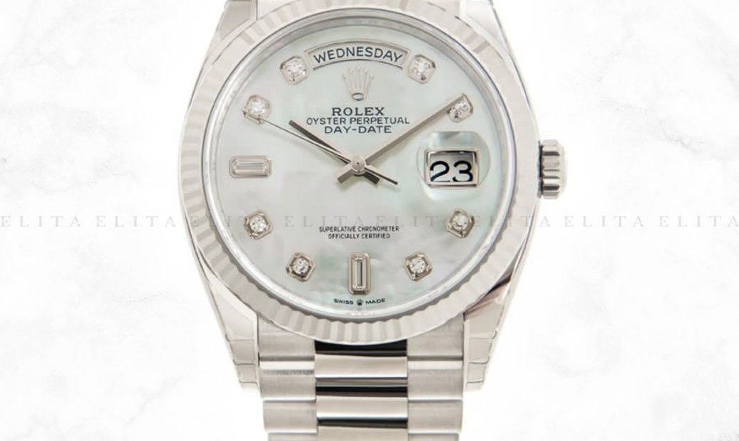 Rolex Day-Date 36 128239-0007 18 Ct White Gold Diamond Set White Mother-Of-Pearl Dial