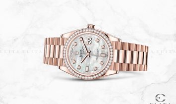 Rolex Day-Date 128345RBR-0028 18 Ct Everose Gold Diamond Set White Mother-Of-Pearl Dial