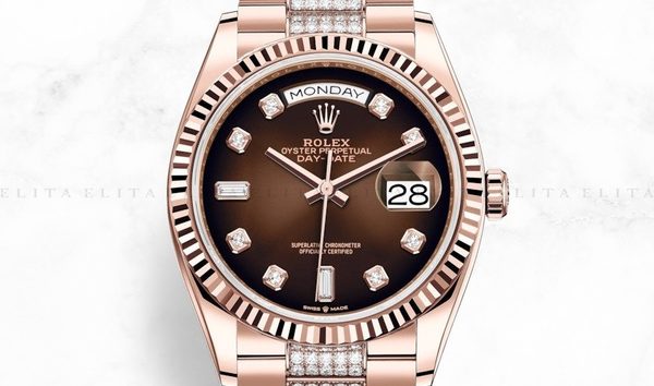 Rolex Day-Date 36 128235-0038 18 ct Everose Gold Diamond Set Brown Ombré Dial (10960639)