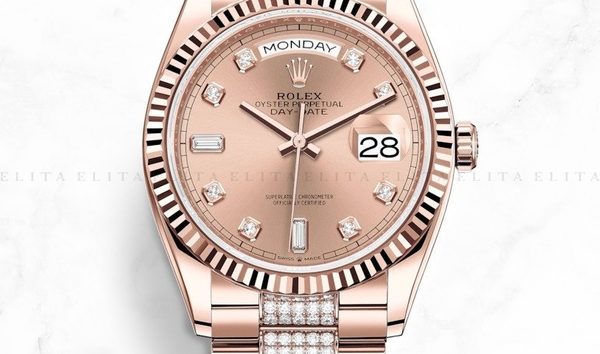 Rolex Day-Date 36 128235-0019 18 ct Everose Gold Diamond Set Rose Coloured Dial (10962842)