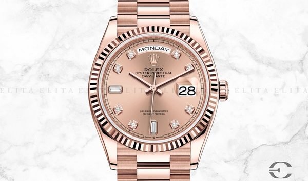 Rolex Day-Date 36 128235-0009 18 Ct Everose Gold Diamond Set Rose Colour Dial (10960628)