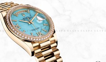 Rolex Day-Date 36 128348RBR-0037 18 Ct Yellow Gold Diamond Set Turquoise Dial