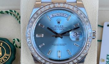 Rolex Day-Date 40 228396TBR-0002 Platinum Diamond Set Ice Blue Dial, Diamond Bezel