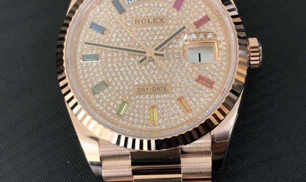 Rolex Day-Date 36 128235-0039 18 Ct Everose Gold Diamond Paved Dial