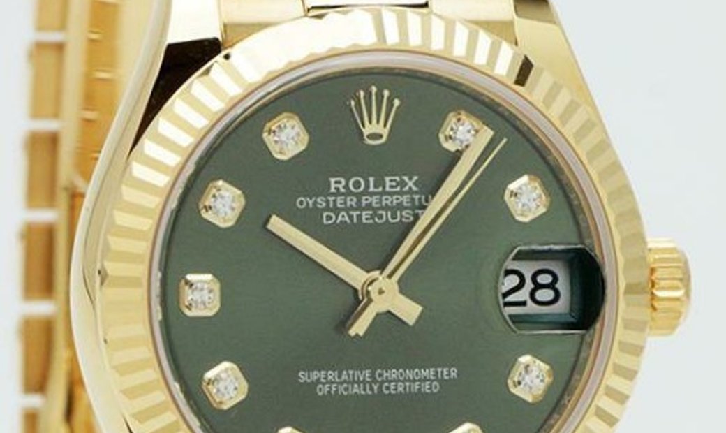 Rolex Datejust 31 278248-0018 18 Ct Yellow Gold Olive Green Diamond Set Dial
