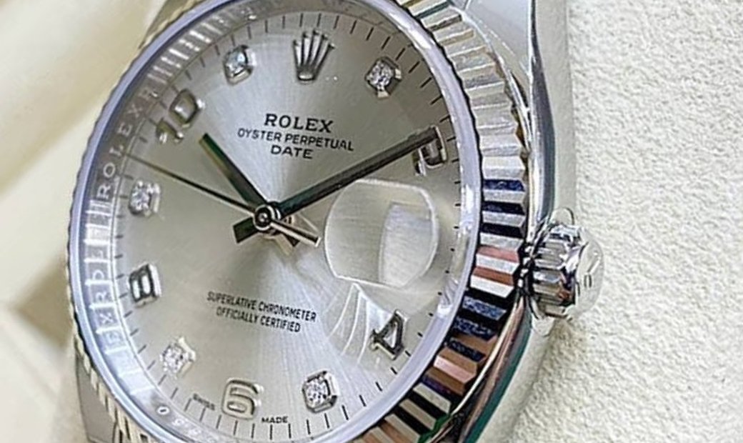 Rolex Datejust 34 115234-0012 White Rolesor Silver Toned Diamond Set Dial