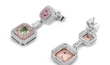 Pink & Green Diamond Earrings, 3.49 Ct. TW, Radiant shape, GIA Certified, JCEF05389313