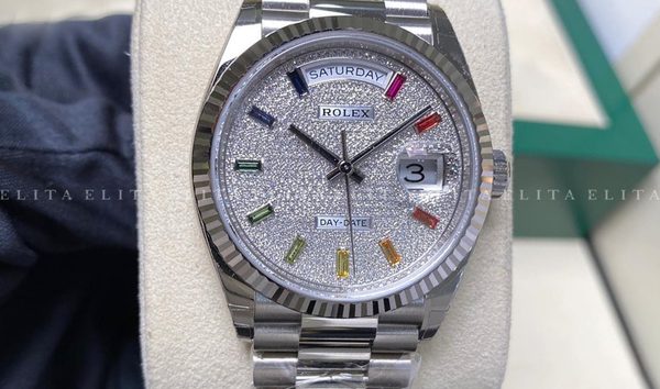Rolex Day-Date 36 128239-0027 White Gold Diamond Paved Dial with Sapphire Hour Markers (11118482)