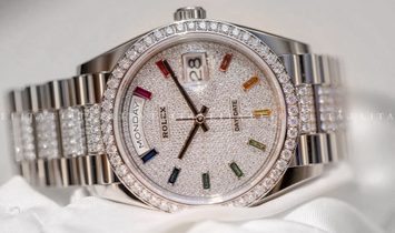 Rolex Day-Date 36 128349RBR-0012 18 Ct White Gold Diamond-Paved Dial, Diamond Set Bezel and Bracelet