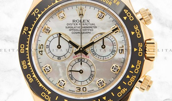 Rolex Daytona Cosmograph 116518LN-0045 Yellow Gold Diamond Set White Mother of Pearl Dial (11120336)