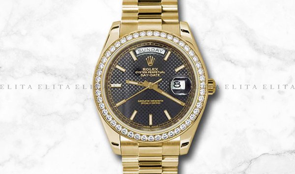 Rolex Day-Date 40 228348TBR-0004 18Ct Yellow Gold Black Diagonal Motif Dial with Diamond Set Bezel (11131104)