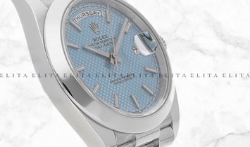 Rolex Day-Date 40 228206-0004 Platinum Ice Blue Diagonal Motif Dial