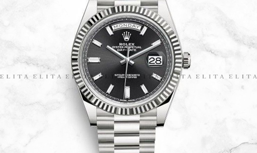 Rolex Day-Date 40 228239-0005 18K White Gold with Diamond Set Black Dial