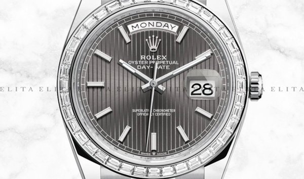 Rolex Day-Date 40 228396TBR-0023 Platinum Dark Rhodium Stripe Motif Dial Diamond Set Bezel (11145055)