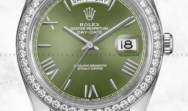 Rolex Day-Date 40 228349RBR-0030 18K White Gold Olive-Green Dial Diamond Set Bezel (11145057)