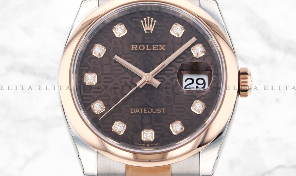 Rolex Datejust 36 126201-0026 Everose Rolesor with Diamond Set Chocolate Jubilee Dial 