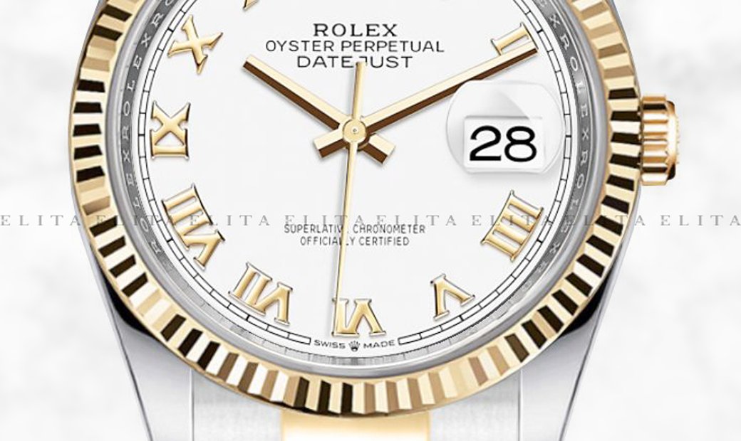 Rolex Datejust 36 126233-0030 Yellow Rolesor White Dial Roman Numerals Oyster Bracelet