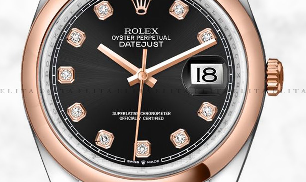 Rolex Datejust 36 126201-0019 Oystersteel and Everose Gold Diamond Set Black Dial Jubilee Bracelet