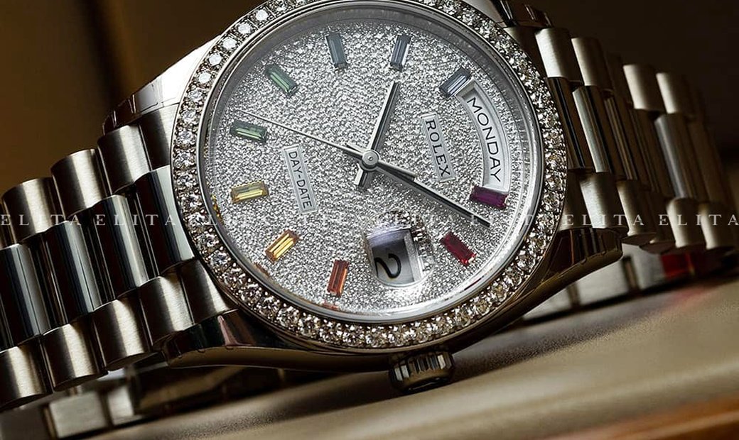 Rolex Day-Date 36 128349RBR-0006 18K White Gold Diamond-Paved Dial Diamond Set Bezel