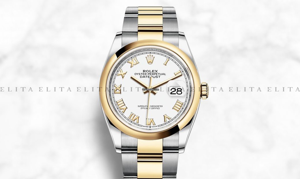 Rolex Datejust 36 126203-0030 Oystersteel and Yellow Gold White Dial Roman Numerals Oyster Bracelet