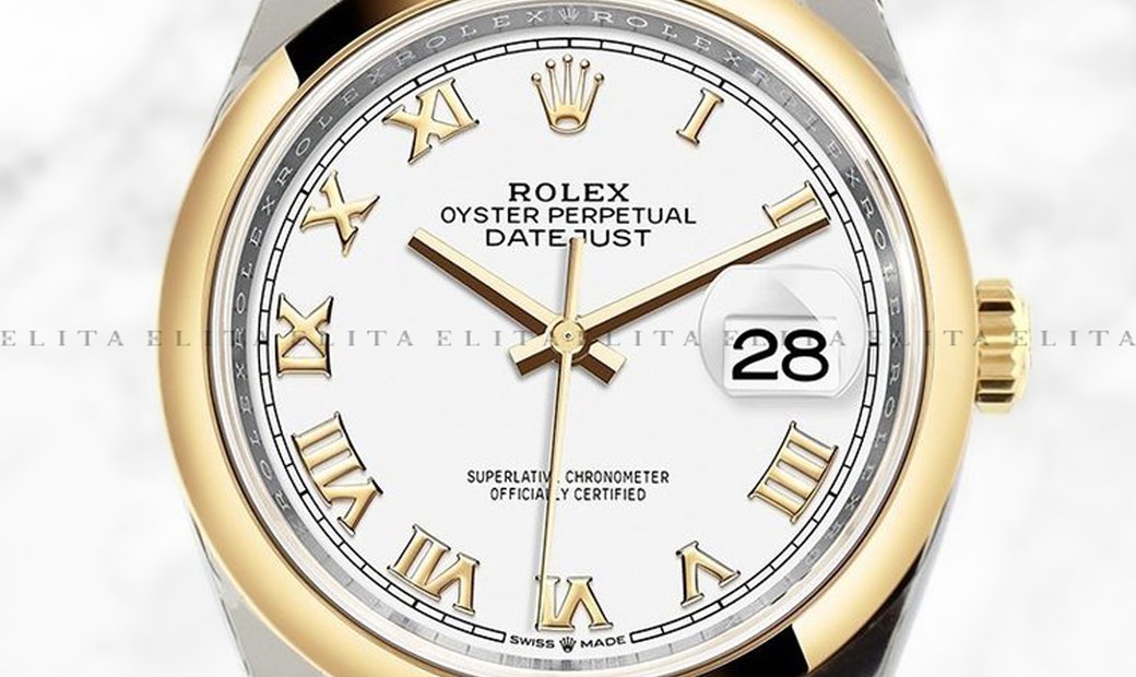 Rolex Datejust 36 126203-0029 Oystersteel and Yellow Gold White Dial Roman Numerals Jubilee Bracelet