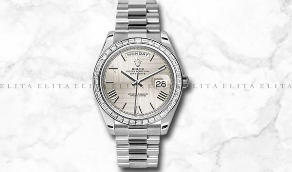 Rolex Day-Date 40 228396TBR-0025 Platinum Silver Quadrant Motif Dial Diamond Bezel (11151356)