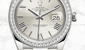 Rolex Day-Date 40 228349RBR-0004 White Gold with Silver Quadrant Motif Dial Diamond Bezel