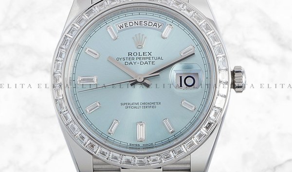 Rolex Day-Date 40 228396TBR-0002 Platinum Diamond Set Ice Blue Dial, Diamond Bezel (10966155)