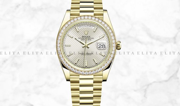 Rolex Day-Date 40 228348RBR-0005 18K Yellow Gold Silver Diagonal Motif Dial Diamond Set Bezel (11152293)