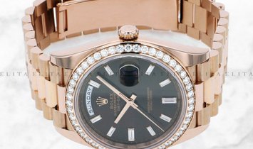 Rolex Day-Date 40 228345RBR-0006 18K Everose Gold Diamond Set Chocolate Dial Diamond Set Bezel