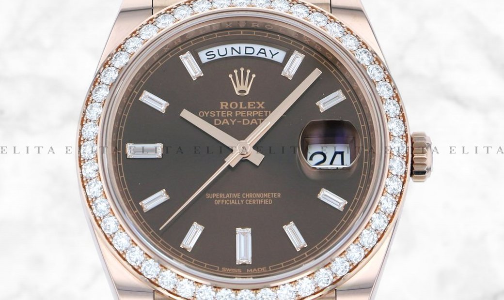 Rolex Day-Date 40 228345RBR-0006 18K Everose Gold Diamond Set Chocolate Dial Diamond Set Bezel