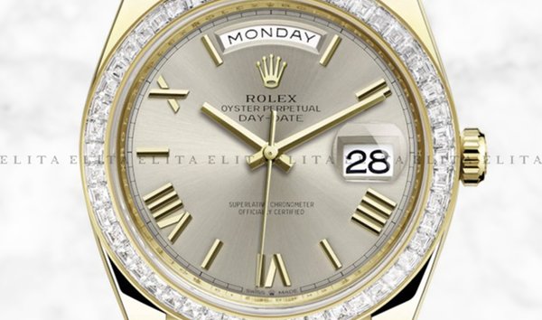 Rolex Day-Date 40 228398TBR-0006 18K Yellow Gold Silver Dial Diamond Set Bezel (11153869)