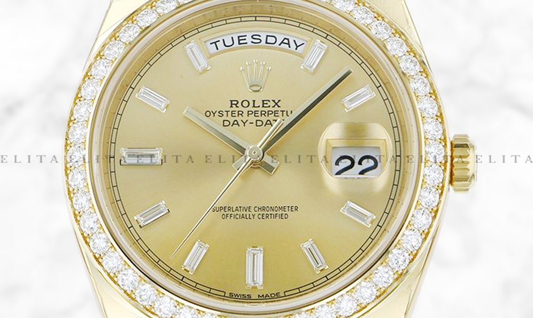 Rolex Day-Date 40 18K 228348RBR-0002 Yellow Gold Diamond Set Champagne Dial Diamond Set Bezel