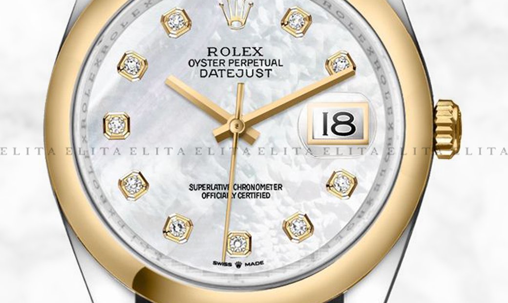 Rolex Datejust 36 126203-0024 Yellow Rolesor Diamond Set White Mother of Pearl Dial Oyster Bracelet