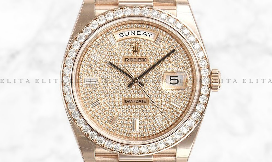 Rolex Day-Date 40 228345RBR-0002 18 CT Everose Gold Diamond Paved Dial, Diamond Bezel