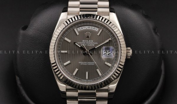 Rolex Day-Date 40 228239-0002 18 Ct White Gold Dark Rhodium Striped Motif Dial (10986210)